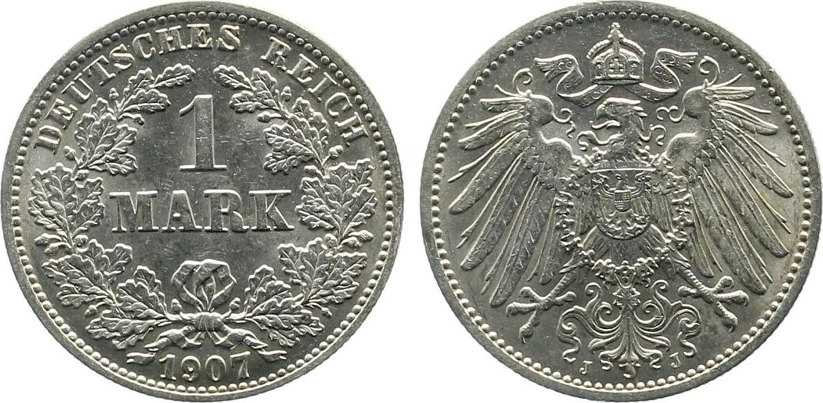 1 Mark 1907 J Originalfarbe sehr selten i.d. Erhaltung !!!