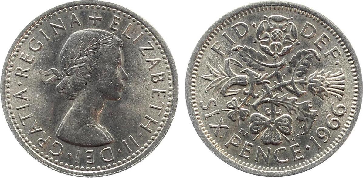 6 Pence 1966 Groß Britannien, Silber, TOP stgl !!!!