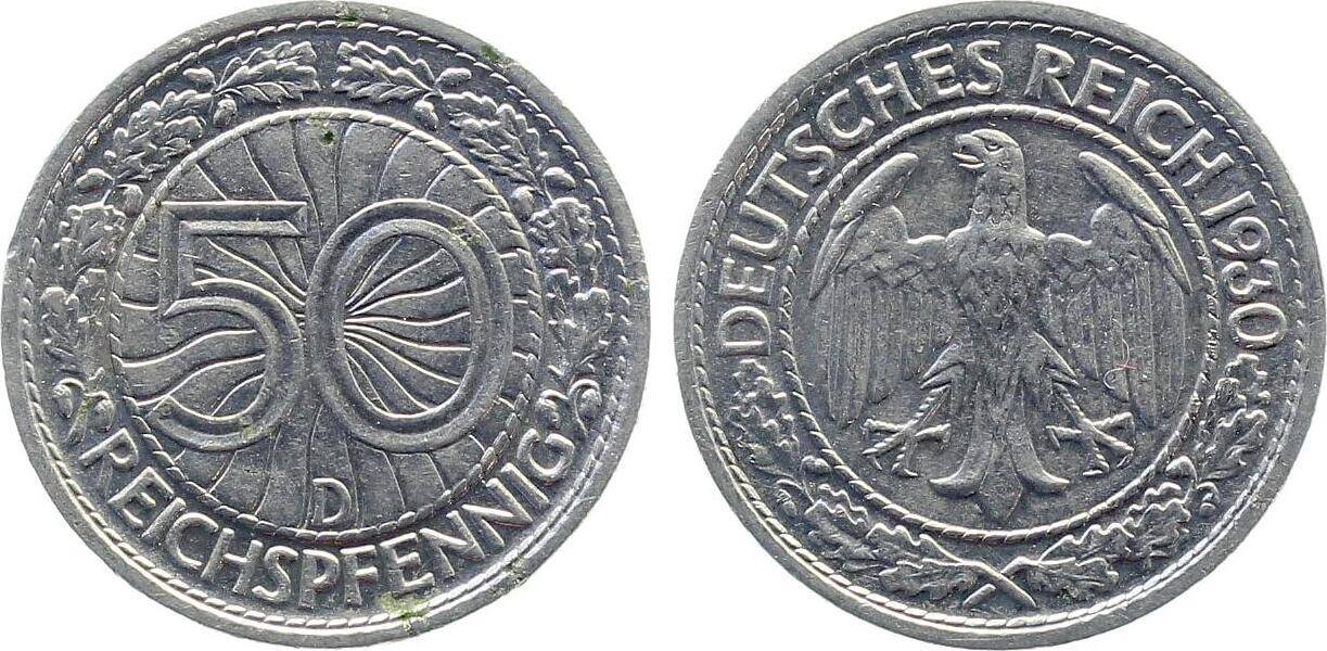 50 Reichspfennig 1930 D vz/stgl J324