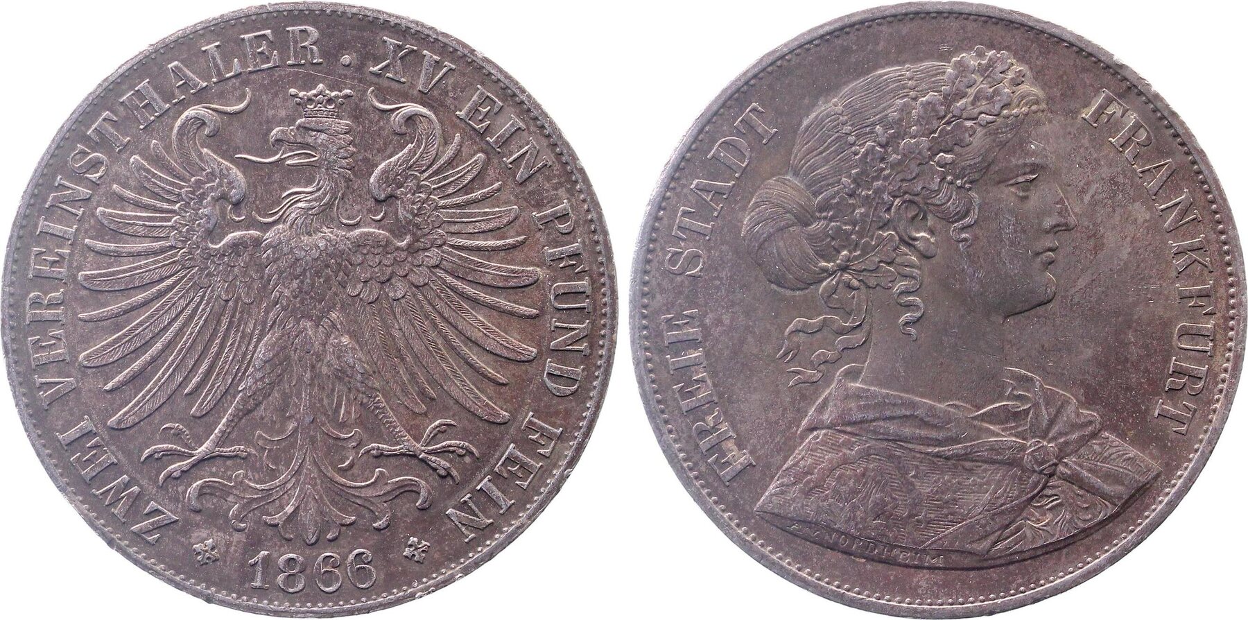Vereinsdoppeltaler Freie Stadt Frankfurt 1866 Thun 145