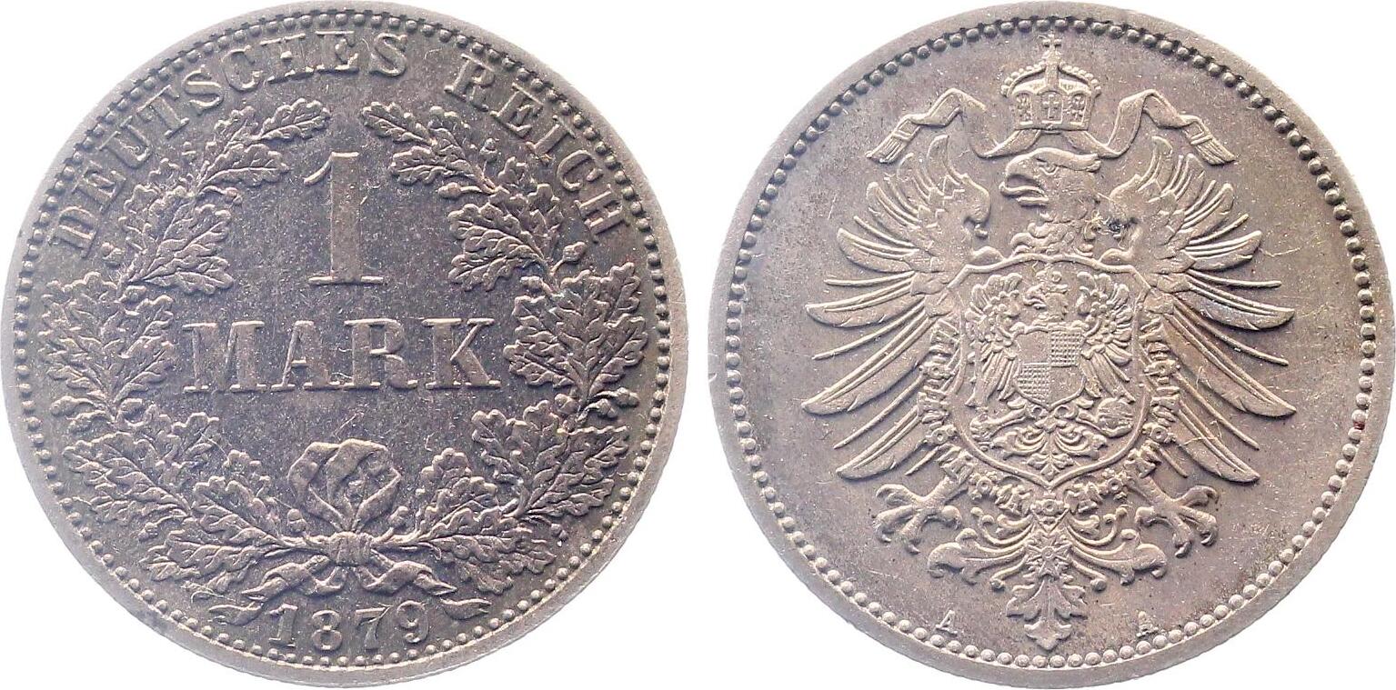 1 Mark 1879 A J9 vz/stgl, sehr selten i.d. Erhaltung