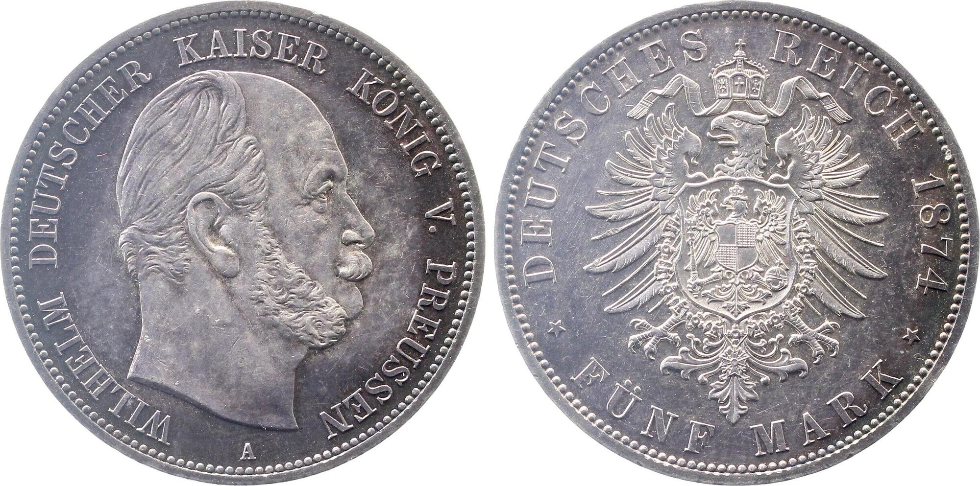 5 Mark Preussen Wilhelm I 1874 A Proof- leichte Patina