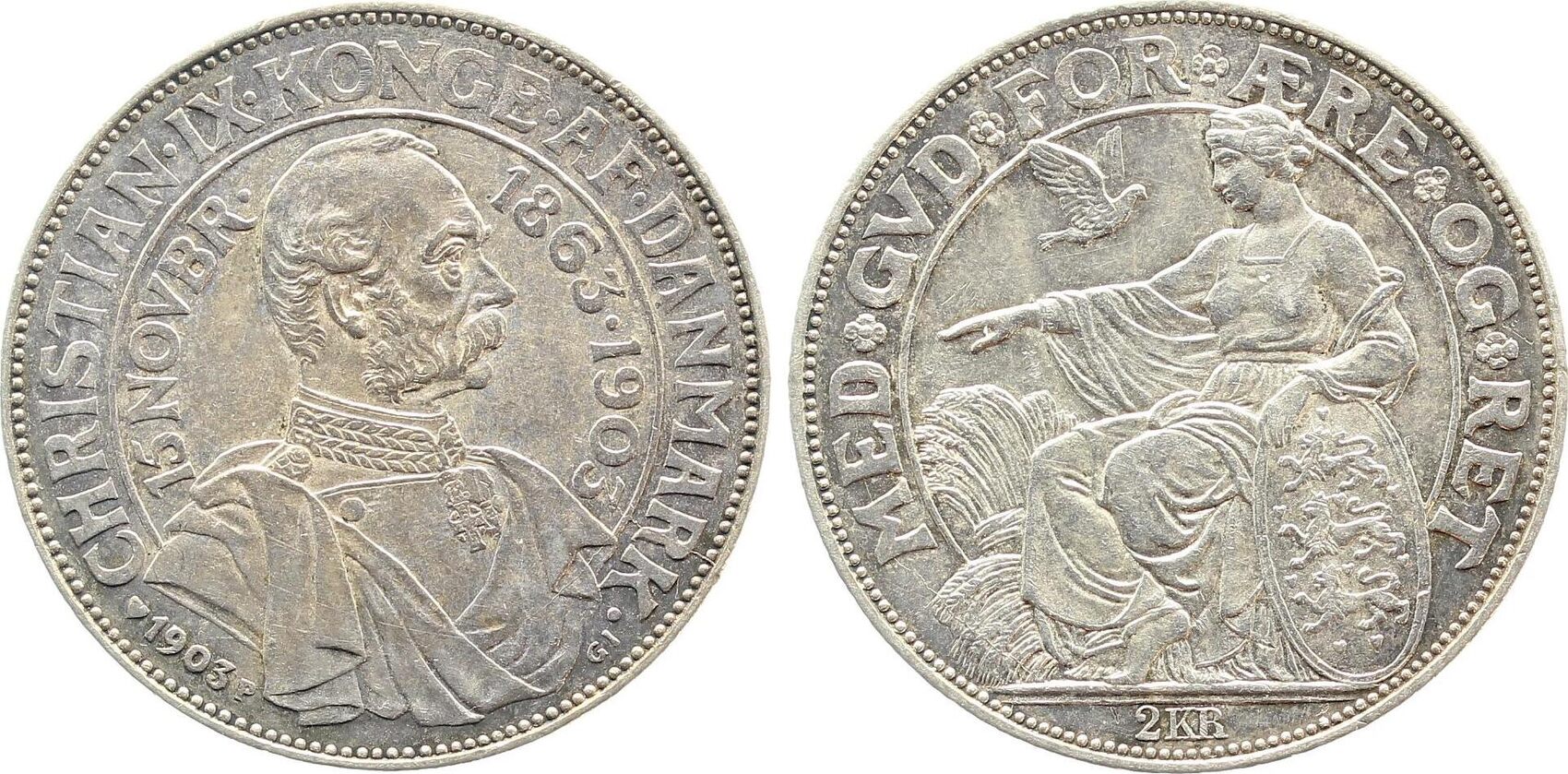 2 Kroner Christian IX Konge af Danmark 1906 40 Jahre Krone
