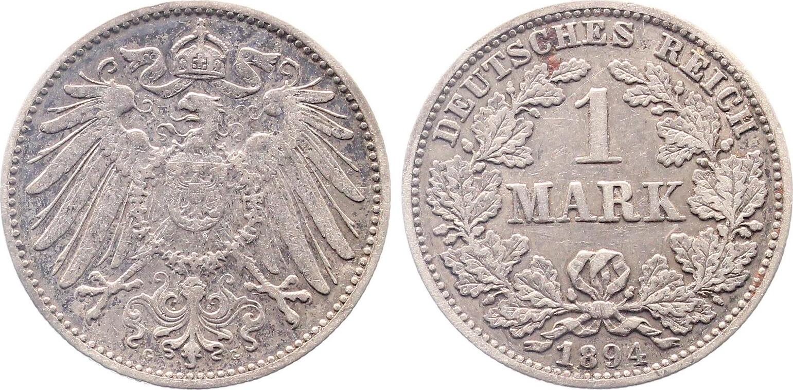 1 Mark 1894 G alte leichte Patina J017 fast vorzüglich
