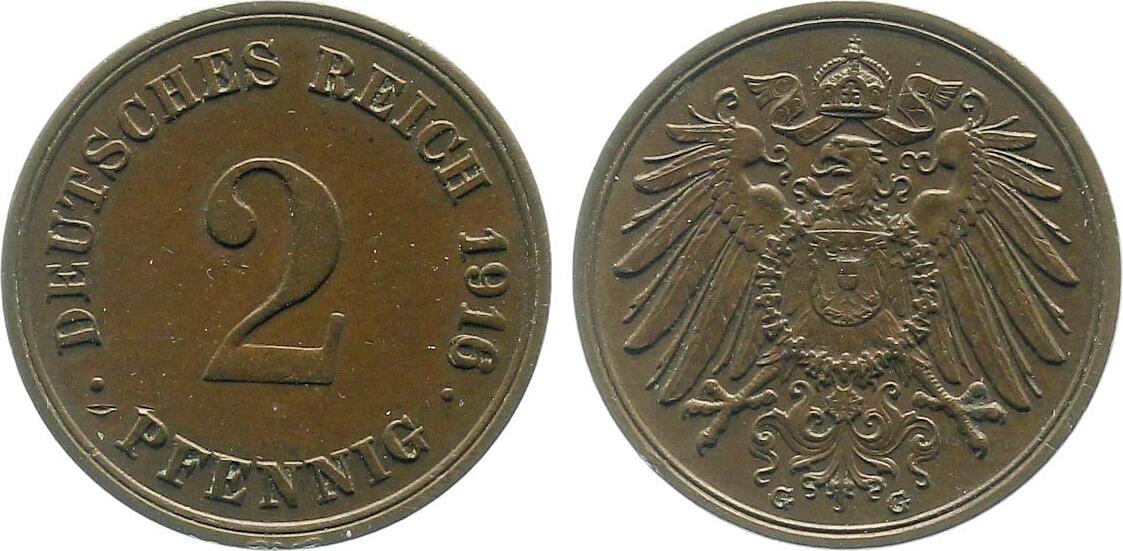 2 Pfennig 1916 G | Variante | 2 x im Stempel eingeschlagen rar