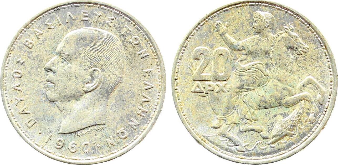 20 Drachmen Griechenland 1960 prägefrisch