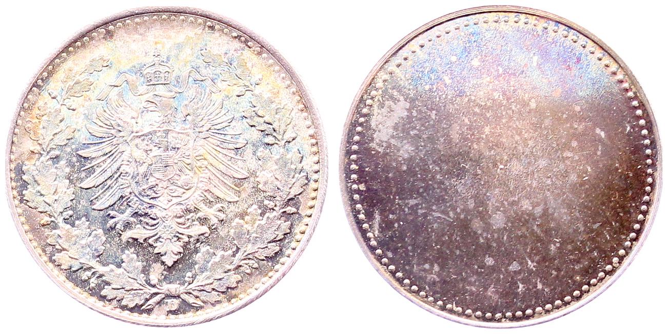 Probe der Wappenseite 50 Pfennig 1877 D einseitig Sillber