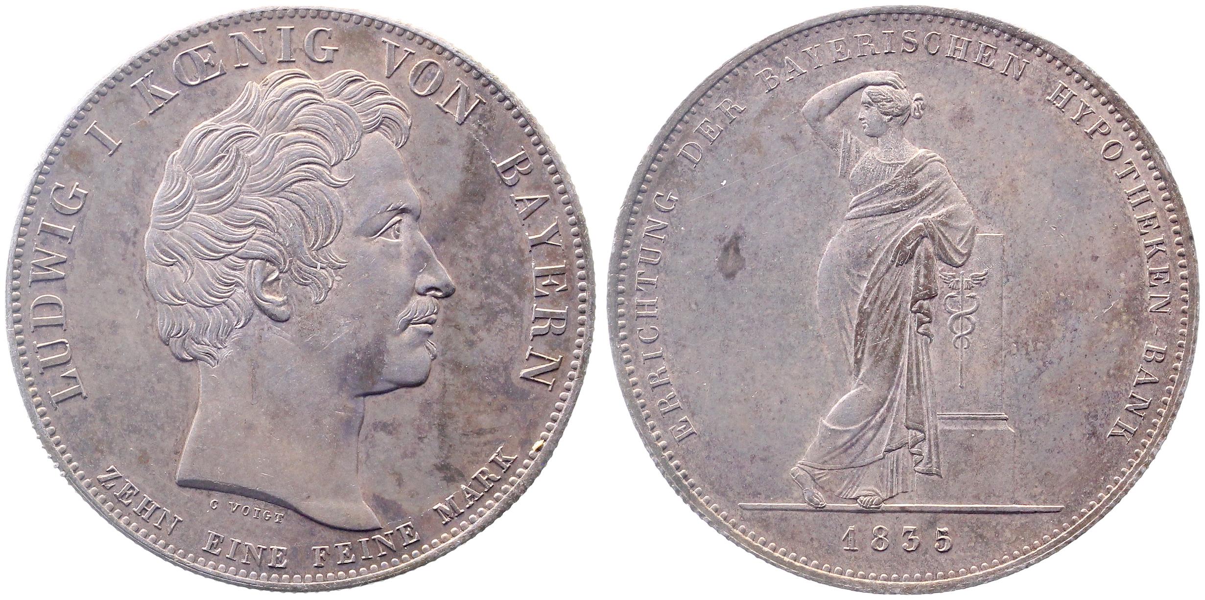 Bayern Geschichtstaler 1835 Hypotheken-Bank Ludwig I vz/stg
