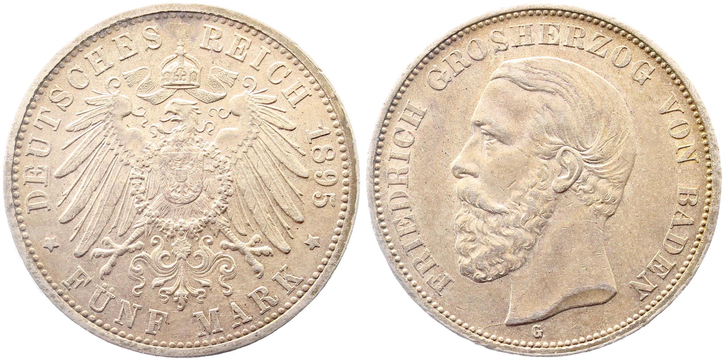 5 Mark 1895 G Friedrich Baden etwas unsauberer Rand