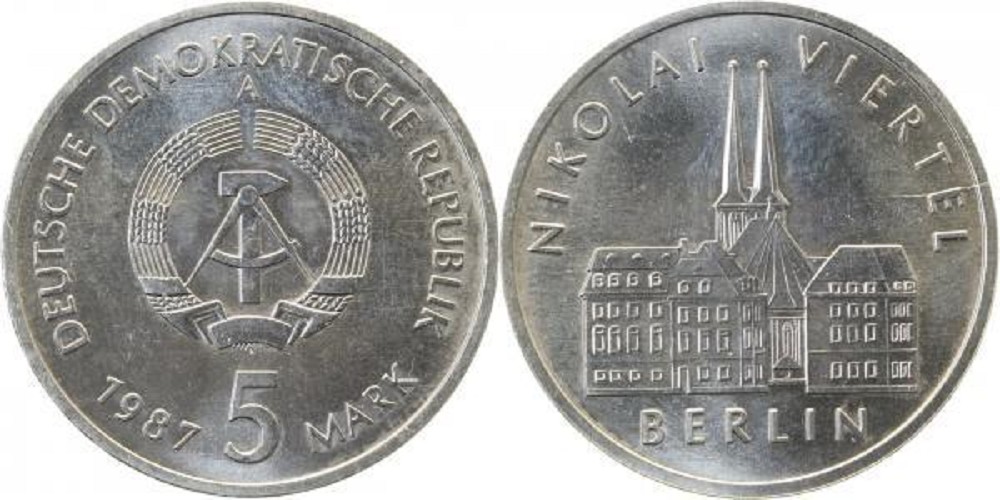 5 Mark Nik viertel 1987 A deutlicher St Riß ! J1613 St 5 Mark