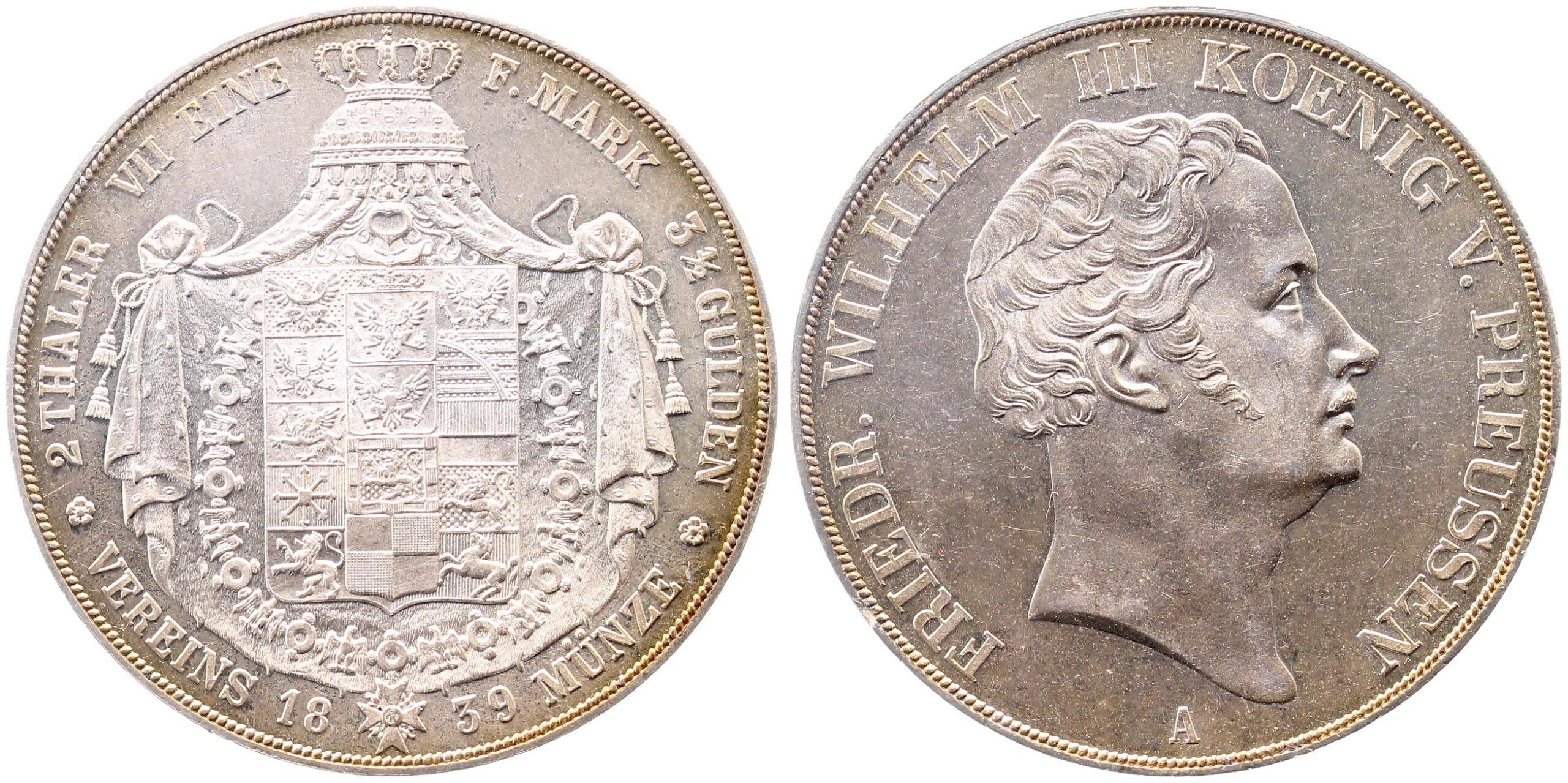 Preussen DoppelTaler Thun 252 1839 A Friedrich Wilhelm