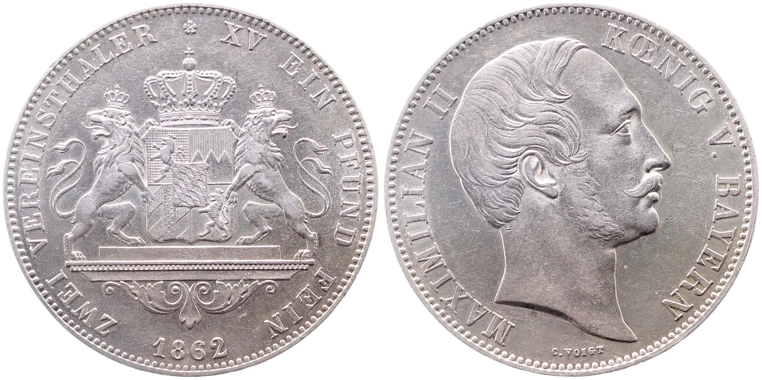 Taler Bayern 1862 seltenes Jahr Thun 100 vorzüglich+