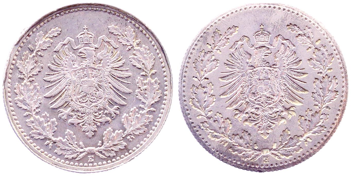 Probe 50 Pfennig Münzzeichen E Ag 900 Rückseite incus RRR