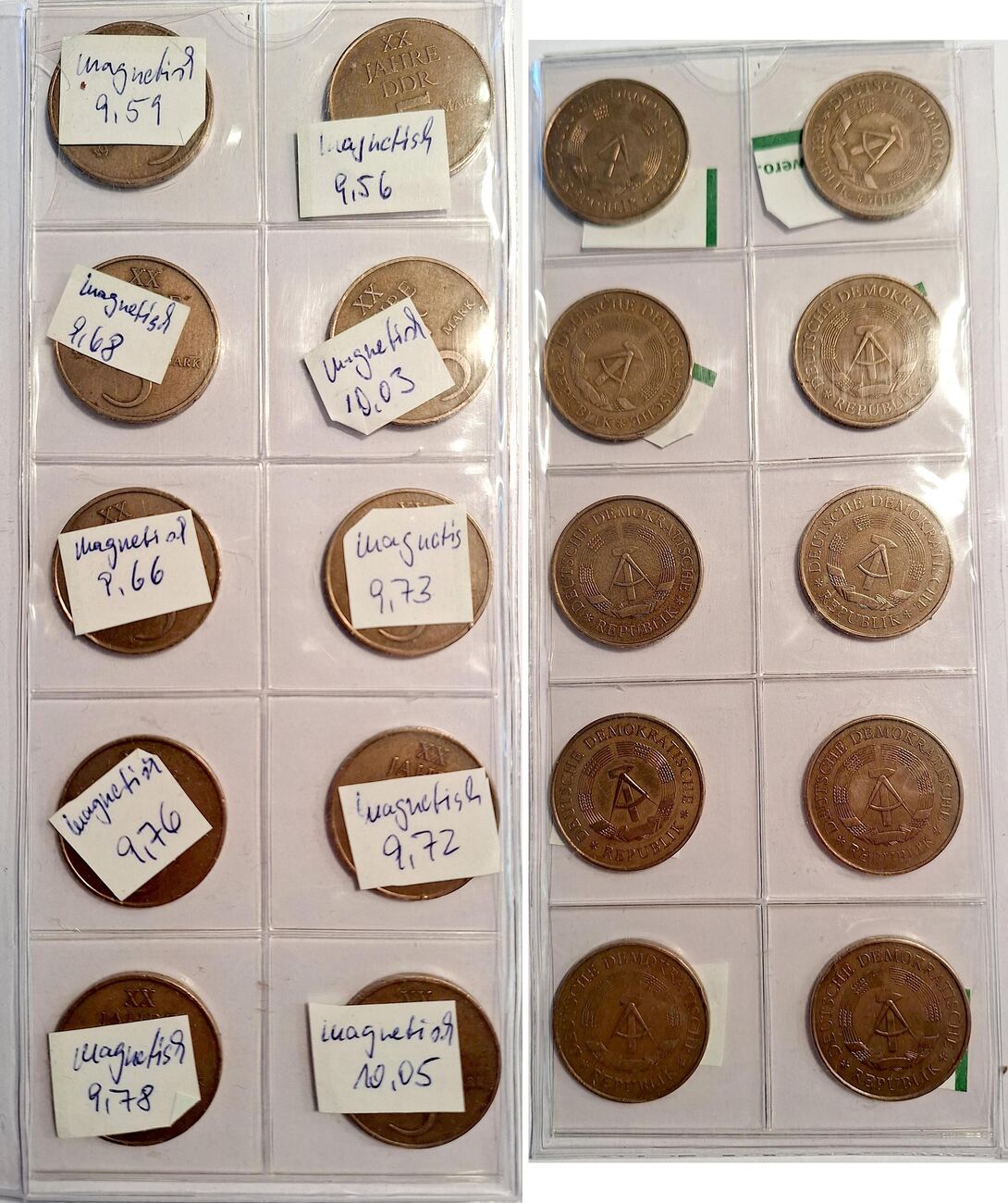 Lot 5 Mark XX Jahre DDR LOT 10 x diverse Gewichte magnetisierbar
