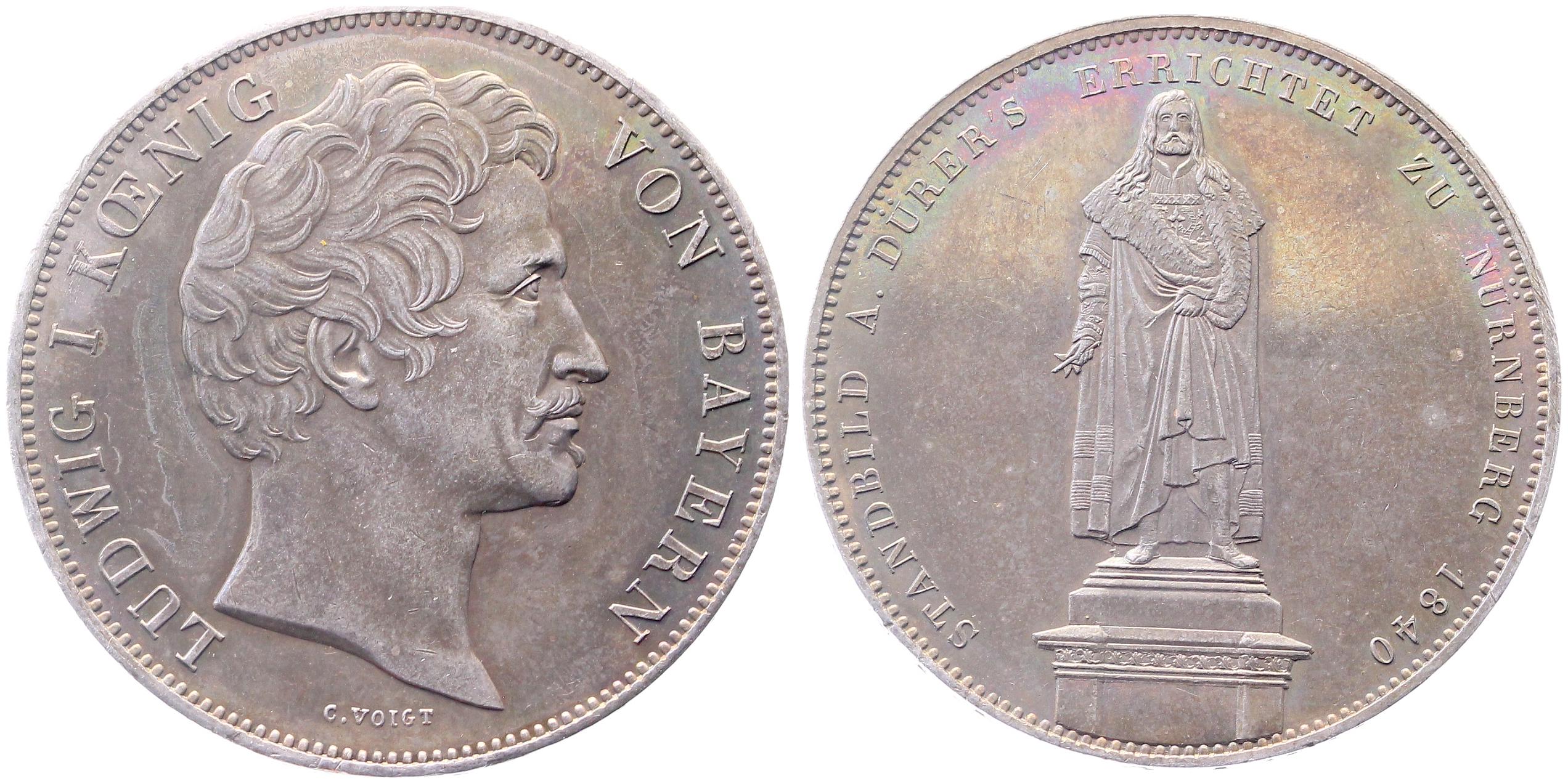 Doppeltaler Bayern Ge>schichtsdoppetaler Dürer 1840 Bayern EA Erstabschlag, vz/stgl min. Randfehlerchen Thun 82, Dav. 590