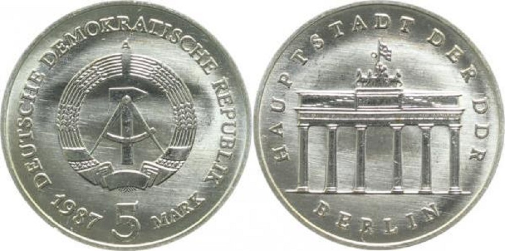 5 Mark Brandenb.Tor 1987 A stgl J1536 stgl 5 Mark
