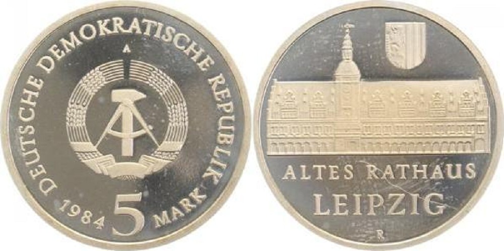 5 Mark DDR Altes Rathaus Leipzig 1984 A Proof PP J1596