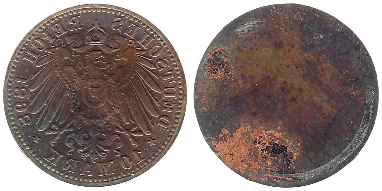 10 Mark 1898 Patrizen Abschlag der Adlerseite, Kupfer 4,1 g
