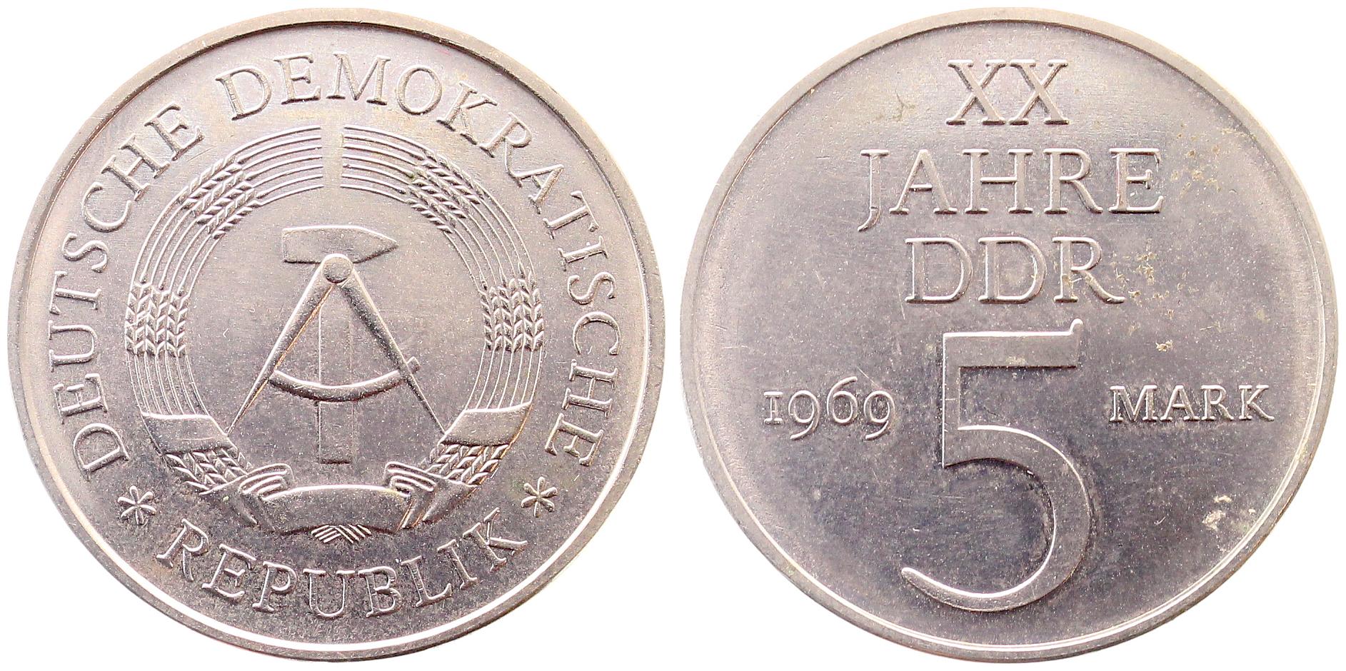 5 Mark 1969 20 Jahre DDR Nickel-Probe unmagnetisch