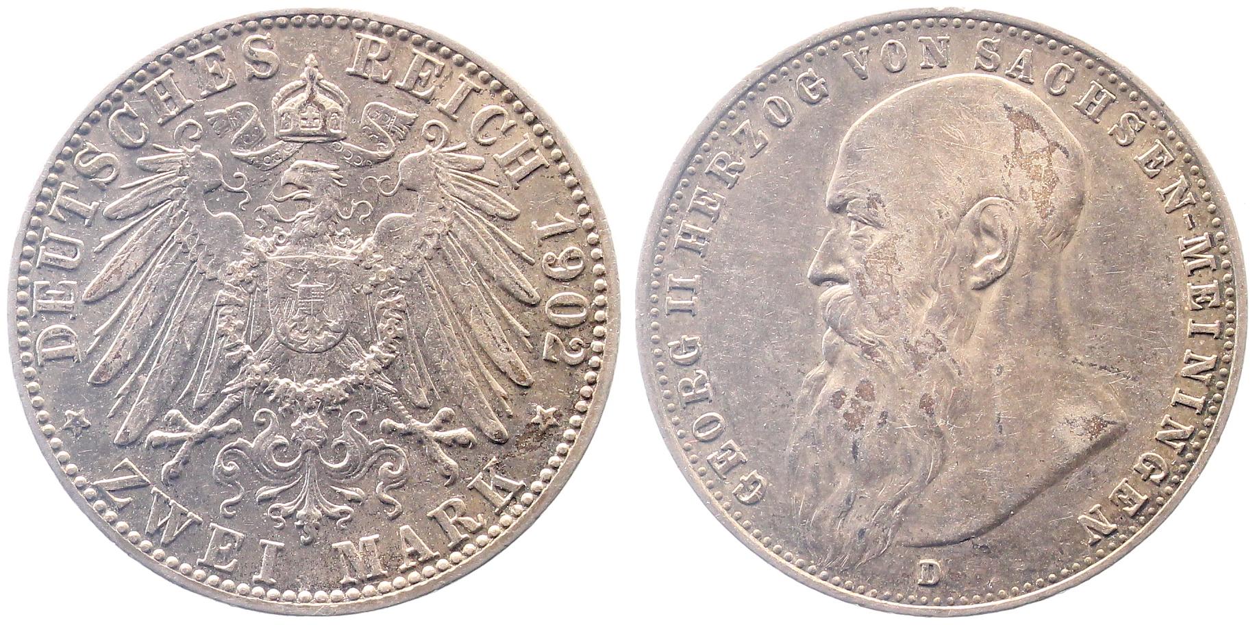 2 Mark 151a 1902 D Georg II Sachsen-Meiningen langer Bart