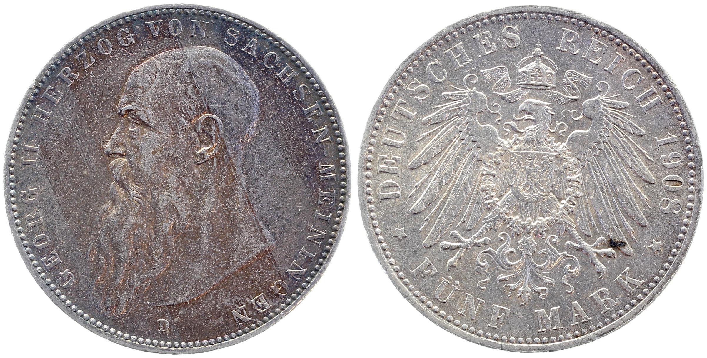 5 Mark Georg II Sachsen-Meiningen 1908 D prfr/stgl/f stgl