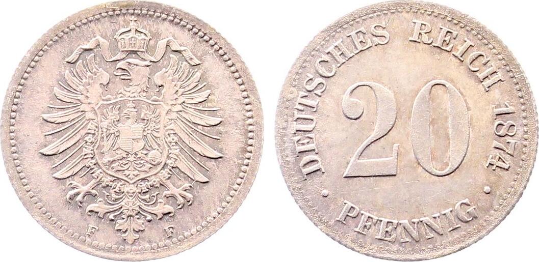20 Pfennig 1874 F J005 sehr schöne leichte Patina