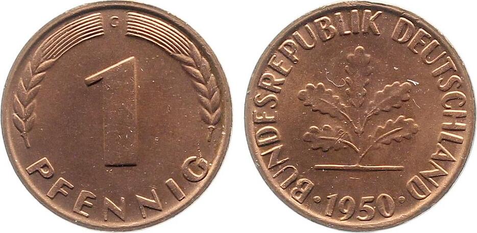 1 Pfennig 1950 G | Variante | stgl J380 bfr Porth