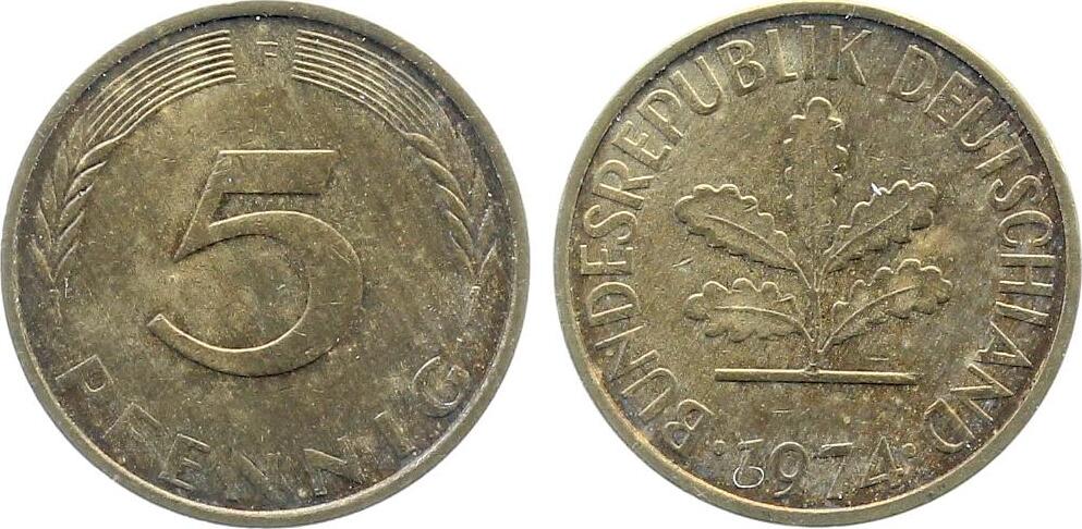 5 Pfennig 1973 F Mzz. "F" stark doppelt Porth