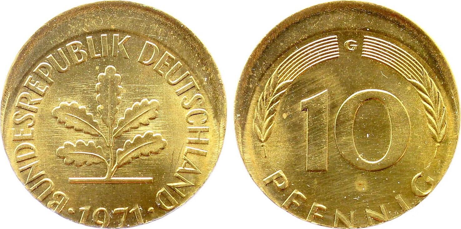 10 Pfennig 1971 G dezentriert geprägt D15
