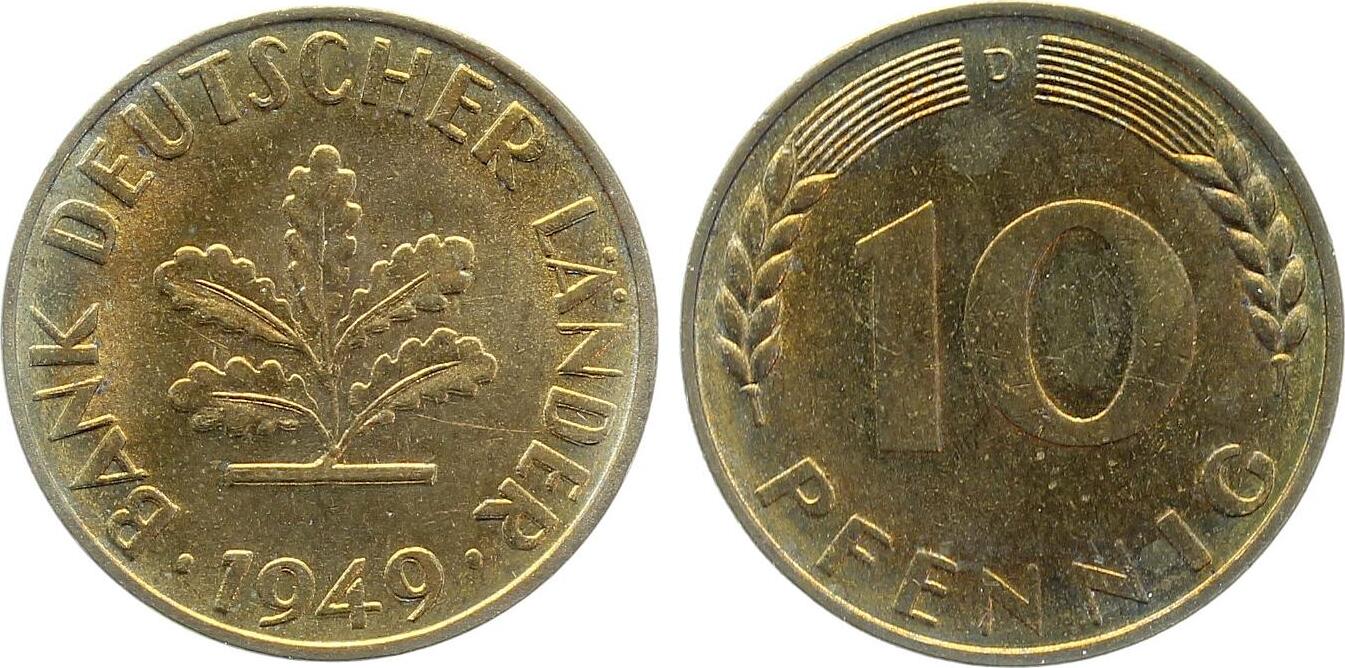 10 Pfennig 1949 J Rs: twl. stark doppelt J378 bfr/stgl