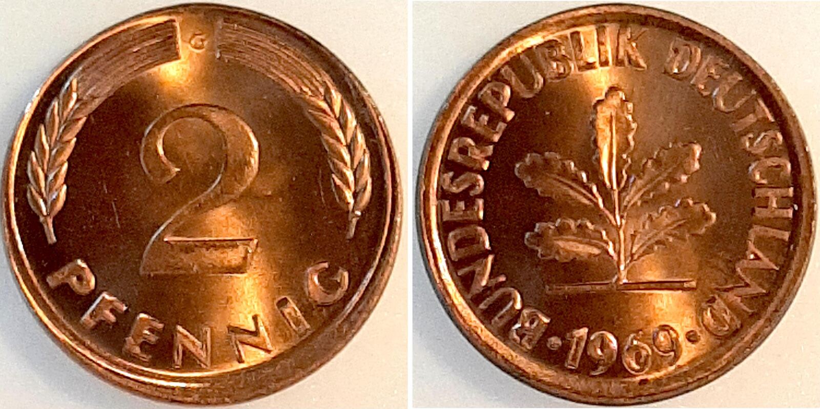 2 Pfennig 1969 G Erstabschlag dezentriert