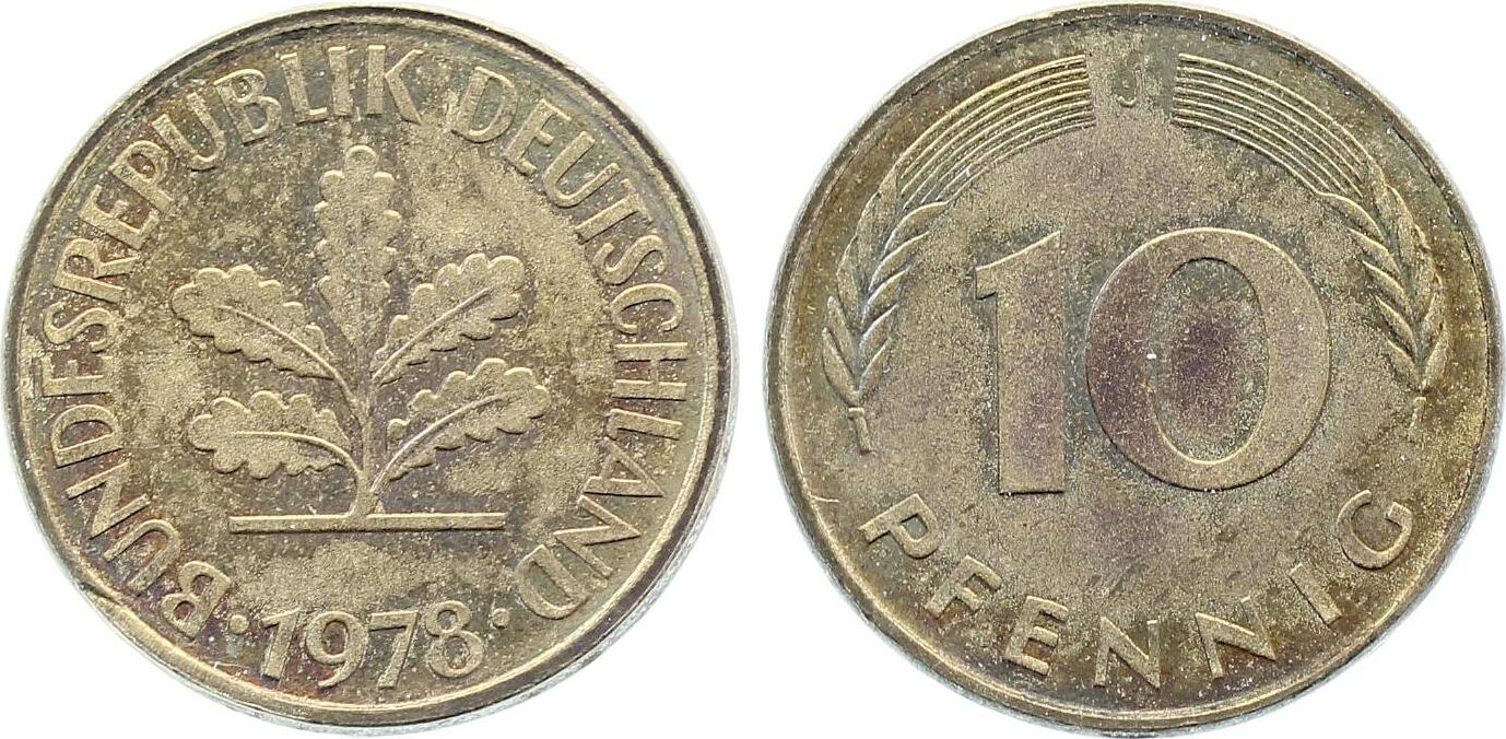 10 Pfennig 1978 J ohne Ring geprägt Durchmesser 22.2mm