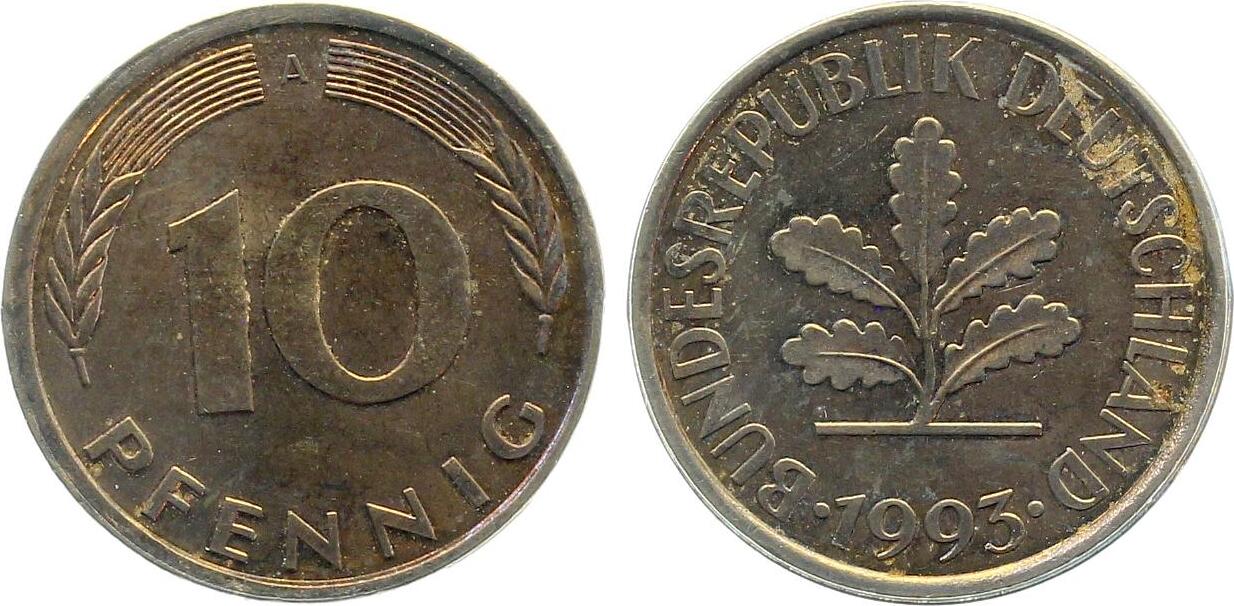 10 Pfennig 1993 A teilweise ohne Ring geprägt