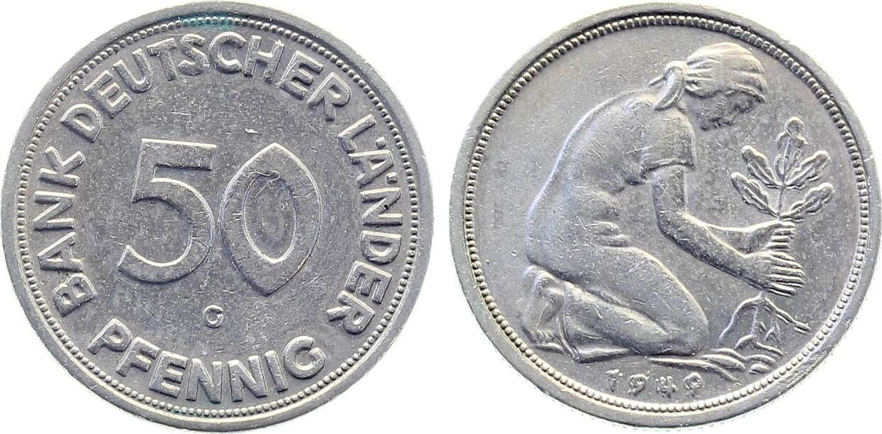 50 Pfennig 1950 G, JSZ; sehr stark doppelt, BDL
