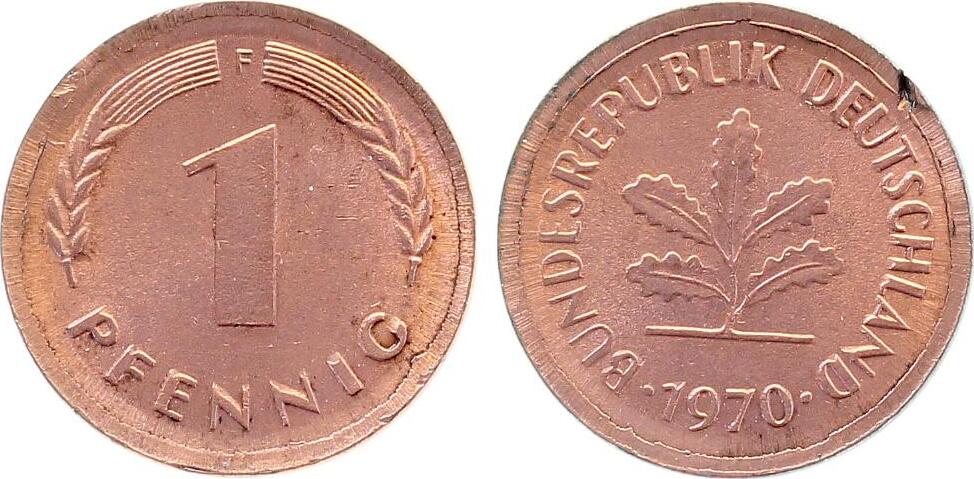 1 Pfennig 1970 F ohne Ring geprägt, viel größer