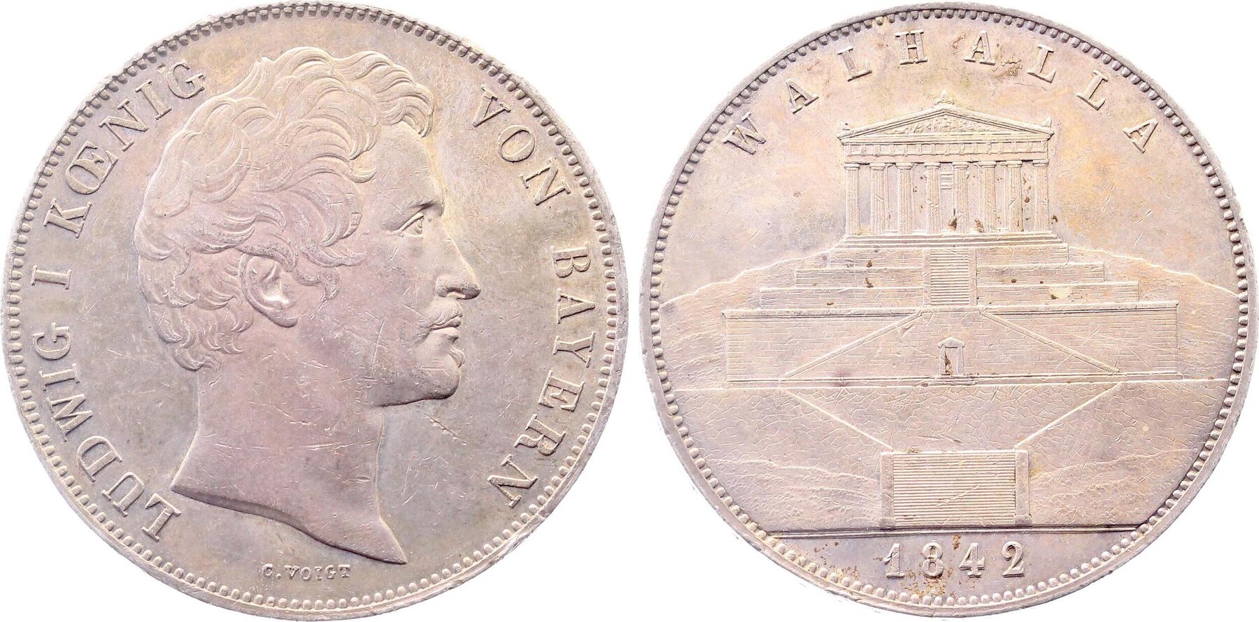 Geschichtsdoppeltaler Walhalla 1842 Bayern vorzüglich