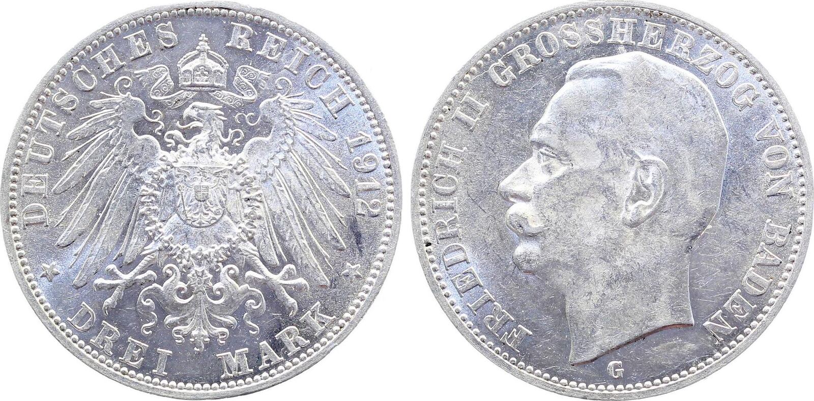 3 Mark Baden 1912 G vz/stgl !!!J039