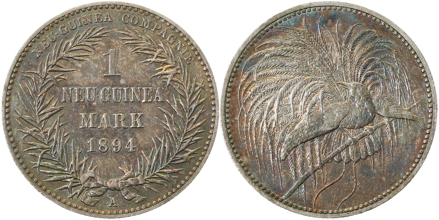 1 Mark Neu-Guinea 1894 A J705 vz+ herrliche Patina Erstabschlag