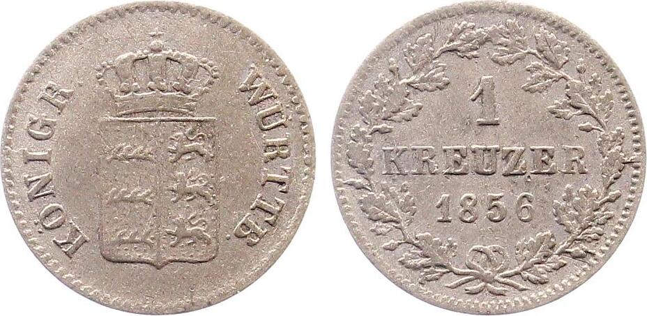 1 Kreuzer1856 Königreich Württemberg fast prägefrisch