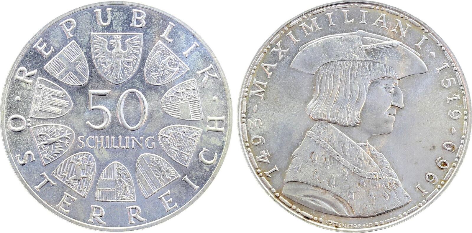 50 Schilling Österreich 1969 Maximilian I stgl fein KM 99