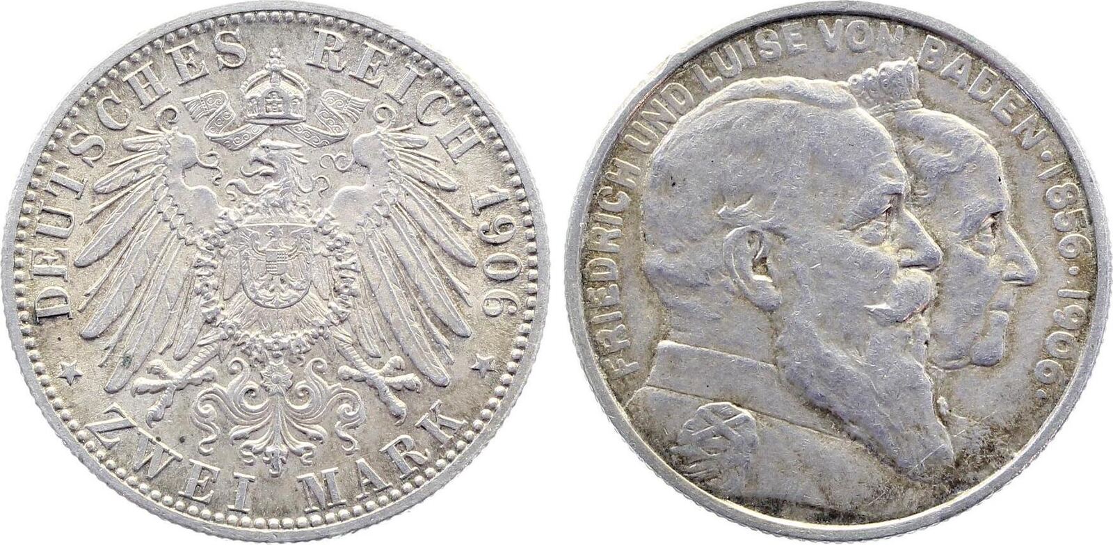 2 Mark 1906 G Baden Goldene Hochzeit J34 vorzüglich+