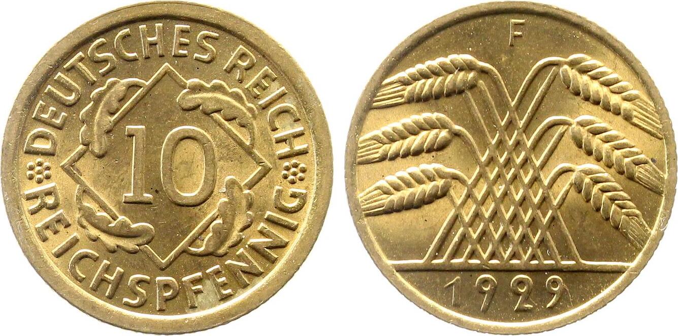 10 Reichspfennig 1929 F J317 prfr/stgl