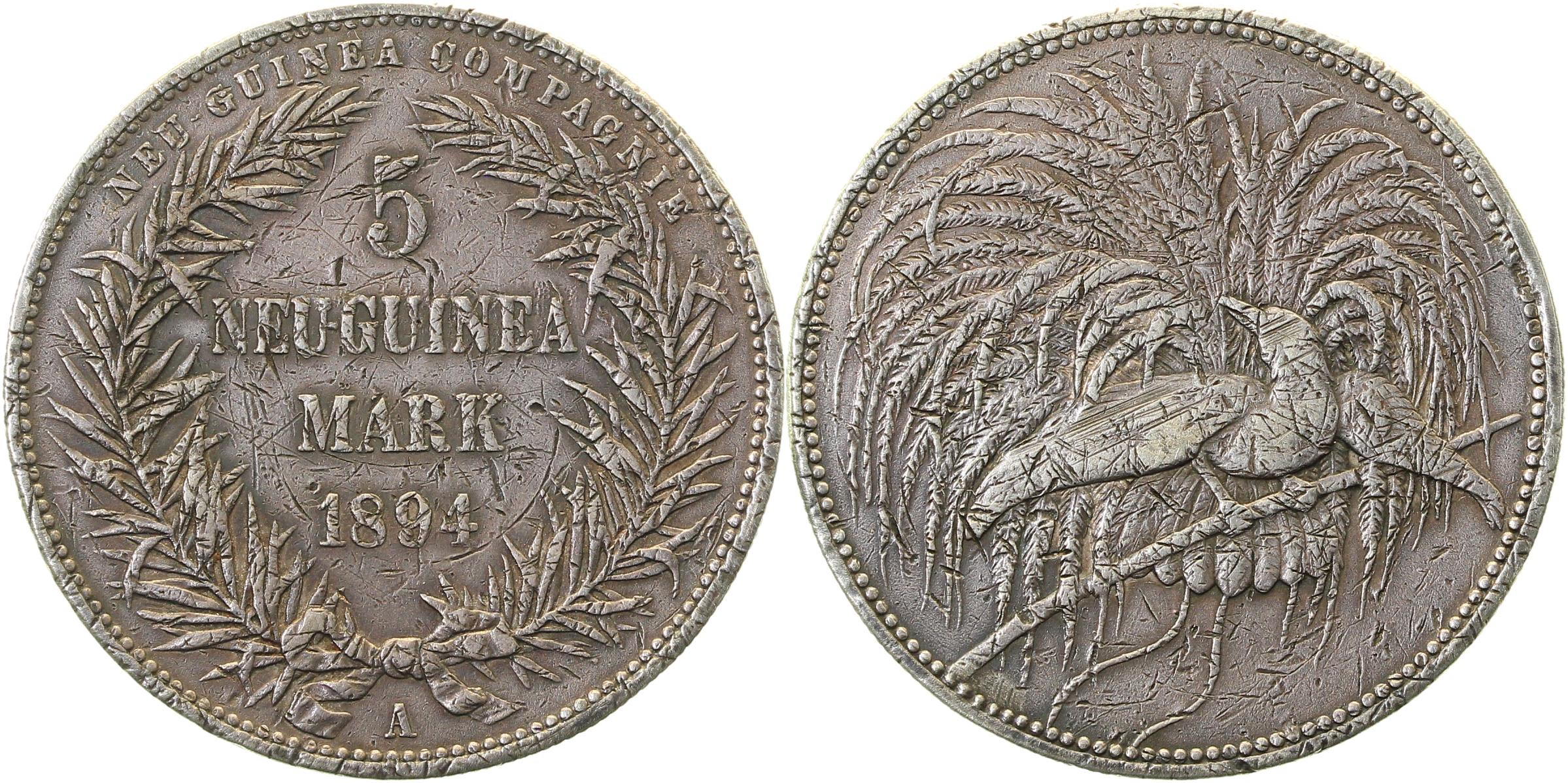 5 Mark Neu-Guinea 1894 A J707 sehr schön viele Kratzer