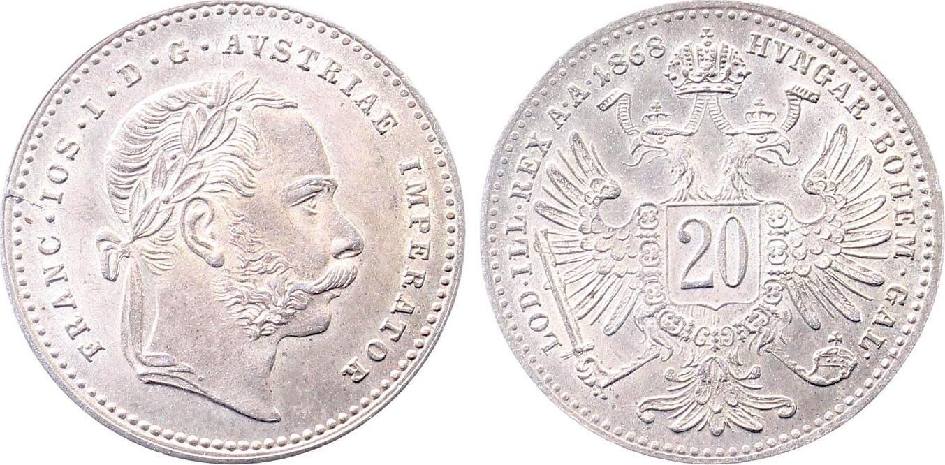 20 Kreuzer 1868 Österreich prägefrisch TOP