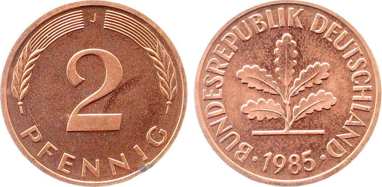 2 Pfennig 1985 J stgl Erstabschlag (Ea)! ! J381