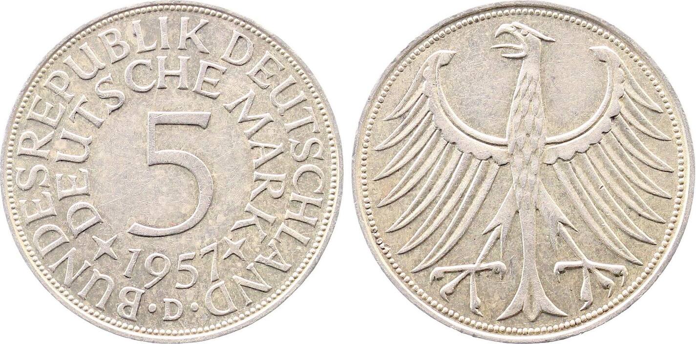 5 DM 1957 D vorzüglich+