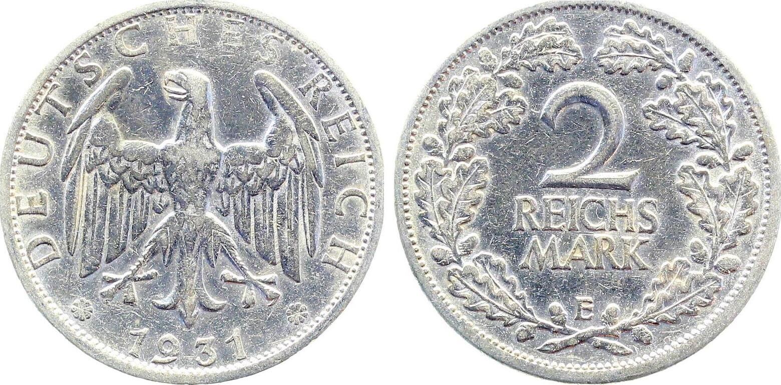 2 Reichsmark 1931 E J320 sehr schön