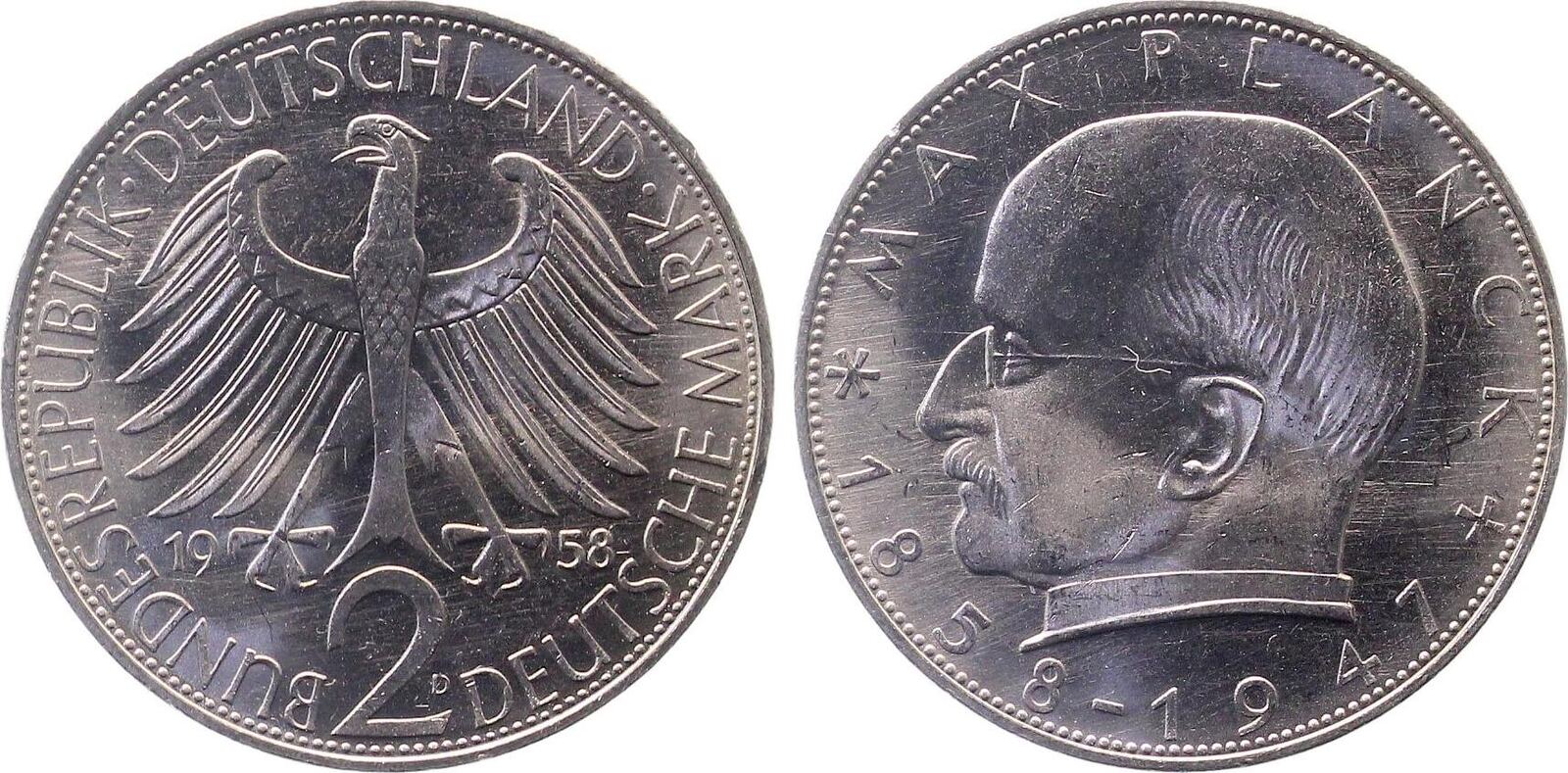 2 Mark Max Planck 1958 D Erstabschlag J392