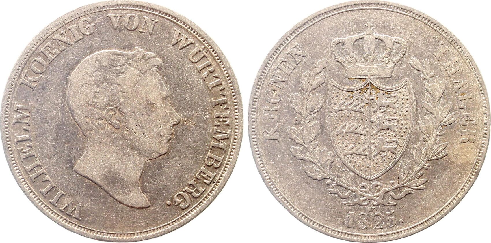 1 Kronentaler 1825 W Württemberg teilweise Prägeschwäche