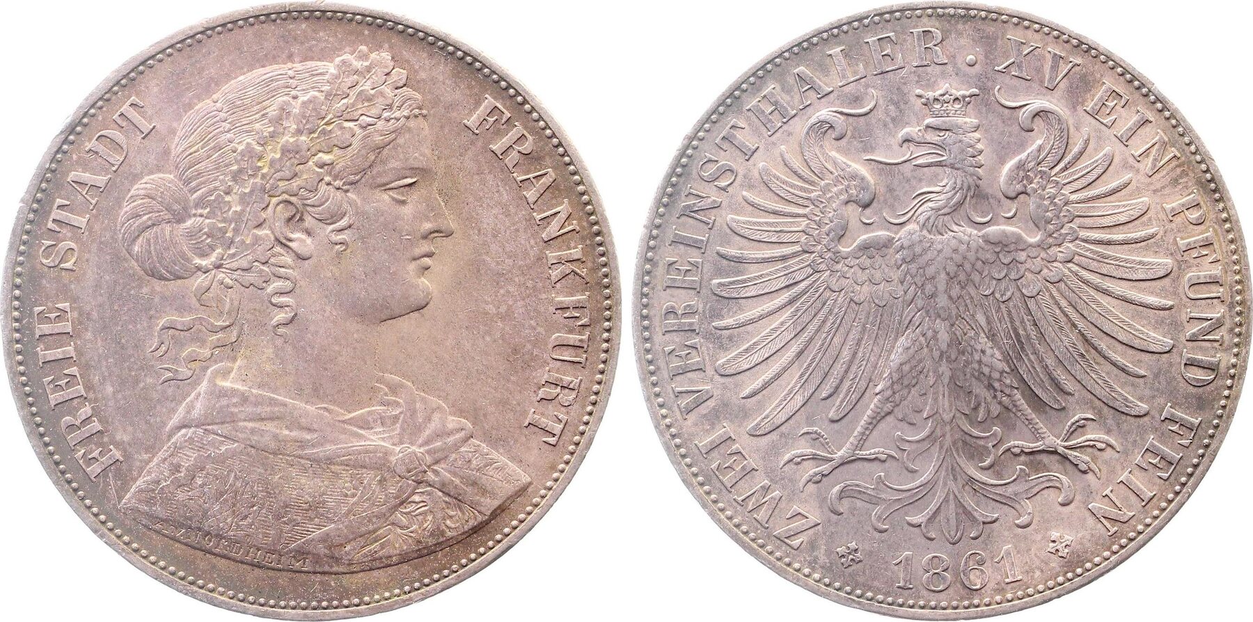 Vereinsdoppeltaler Freie Stadt Frankfurt 1861 AKS 4 Thun 145